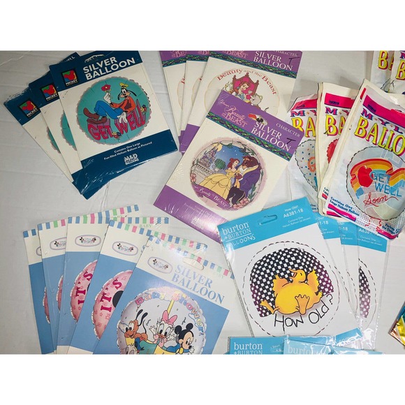Big Lot of 55 Mylar Balloons Assorted Themes Disney Boy Girl Get Well Mickey NOS - Picture 2 of 11